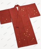 Vintage Seiden-Kimono mit Kranich-Muster auf Holzständer