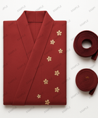 Vintage Seiden-Kimono mit Kranich-Muster auf Holzständer