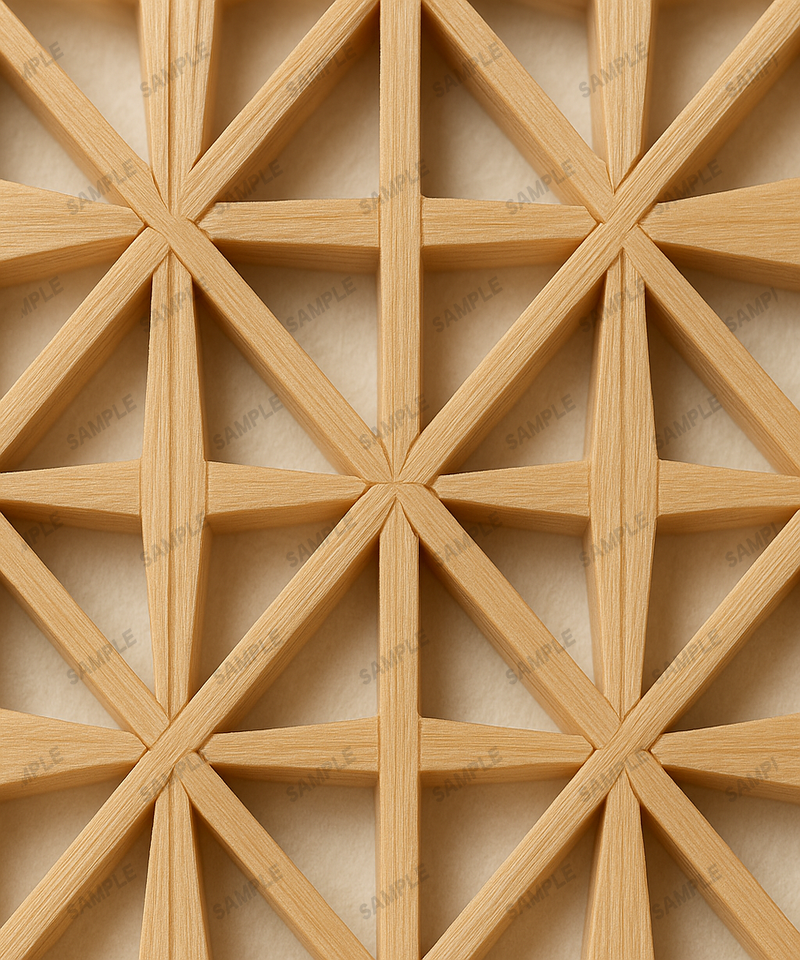 Kumiko Wandpaneel aus Hinoki mit Asanoha-Muster