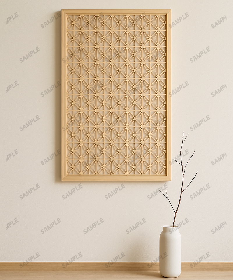 Kumiko Wandpaneel aus Hinoki mit Asanoha-Muster