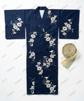Yukata Sommer-Kimono in indigo-blau mit Trichterwinden-Muster