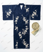 Yukata Sommer-Kimono in indigo-blau mit Trichterwinden-Muster