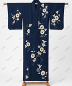 Yukata Sommer-Kimono in indigo-blau mit Trichterwinden-Muster