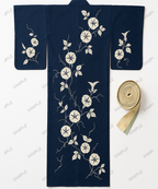 Yukata Sommer-Kimono in indigo-blau mit Trichterwinden-Muster