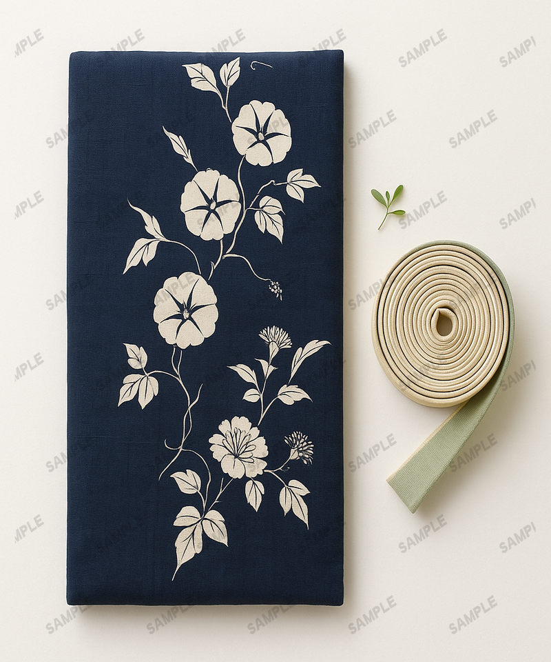 Yukata Sommer-Kimono in indigo-blau mit Trichterwinden-Muster